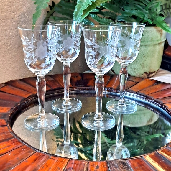 Vintage Etched Glass Sherry Glasses